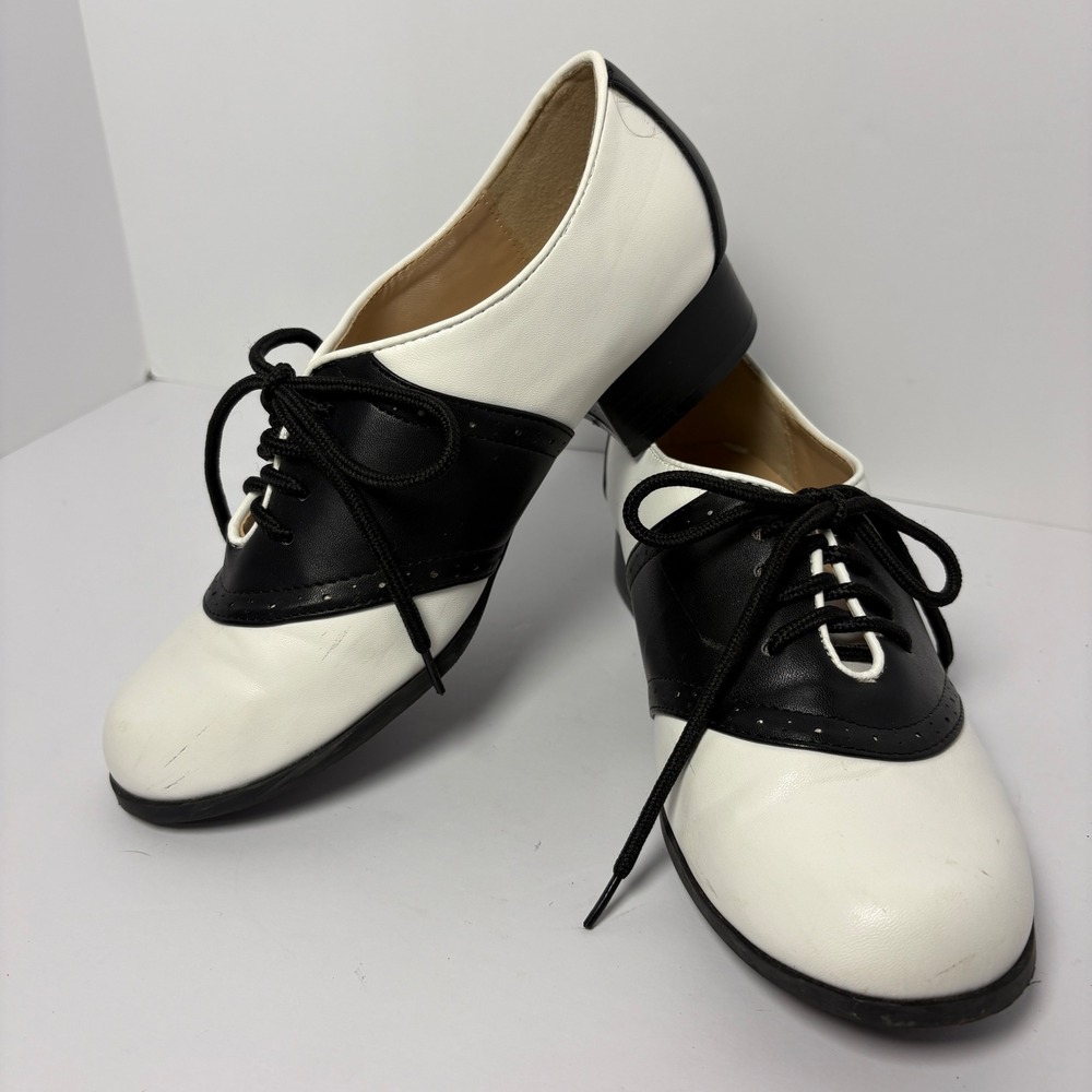 Ellie Shoes Womens 8 Black White Saddle Shoes Retro 50s Rockabilly Block Heel